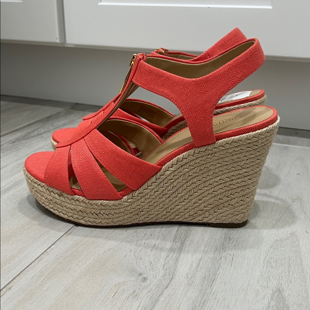Michael Kors Coral Wedge Sandals with Zipper Detail